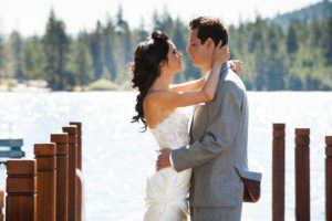 bride and groom portrait at Donner Lake – Tahoe Truckee Donner Lake wedding photography