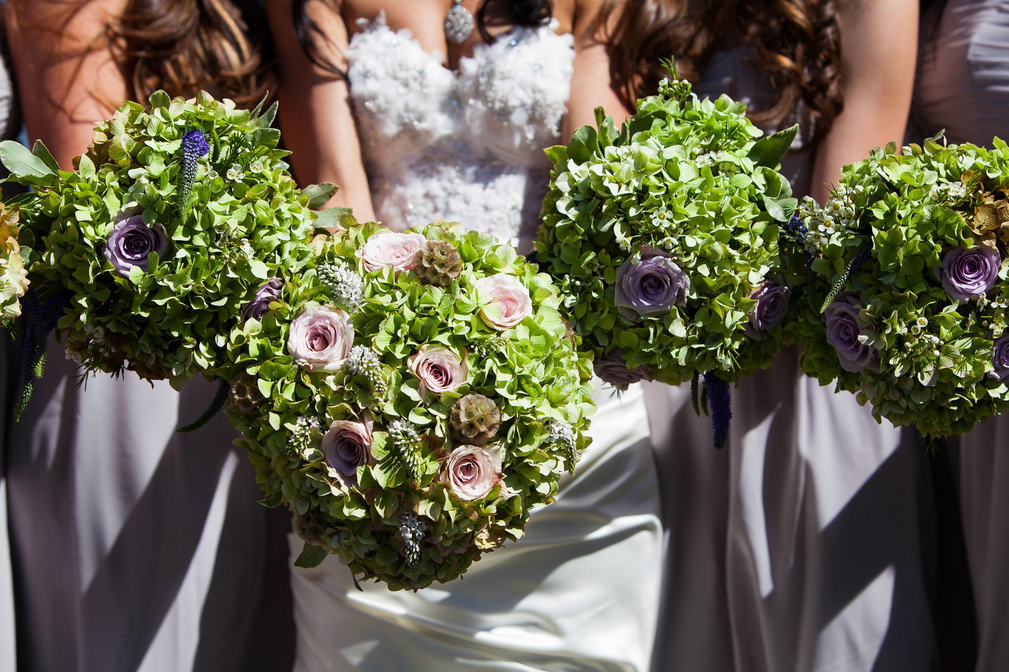bride's and bridesmaids' bouquets detail – Tahoe Truckee Donner Lake wedding photography