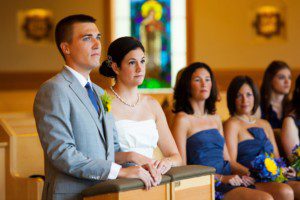 bride and groom during ceremony – Incline Village St Francis of Assisi wedding photography