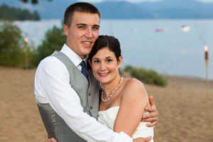 bride and groom on beach – North Lake Tahoe Kings Beach wedding photography