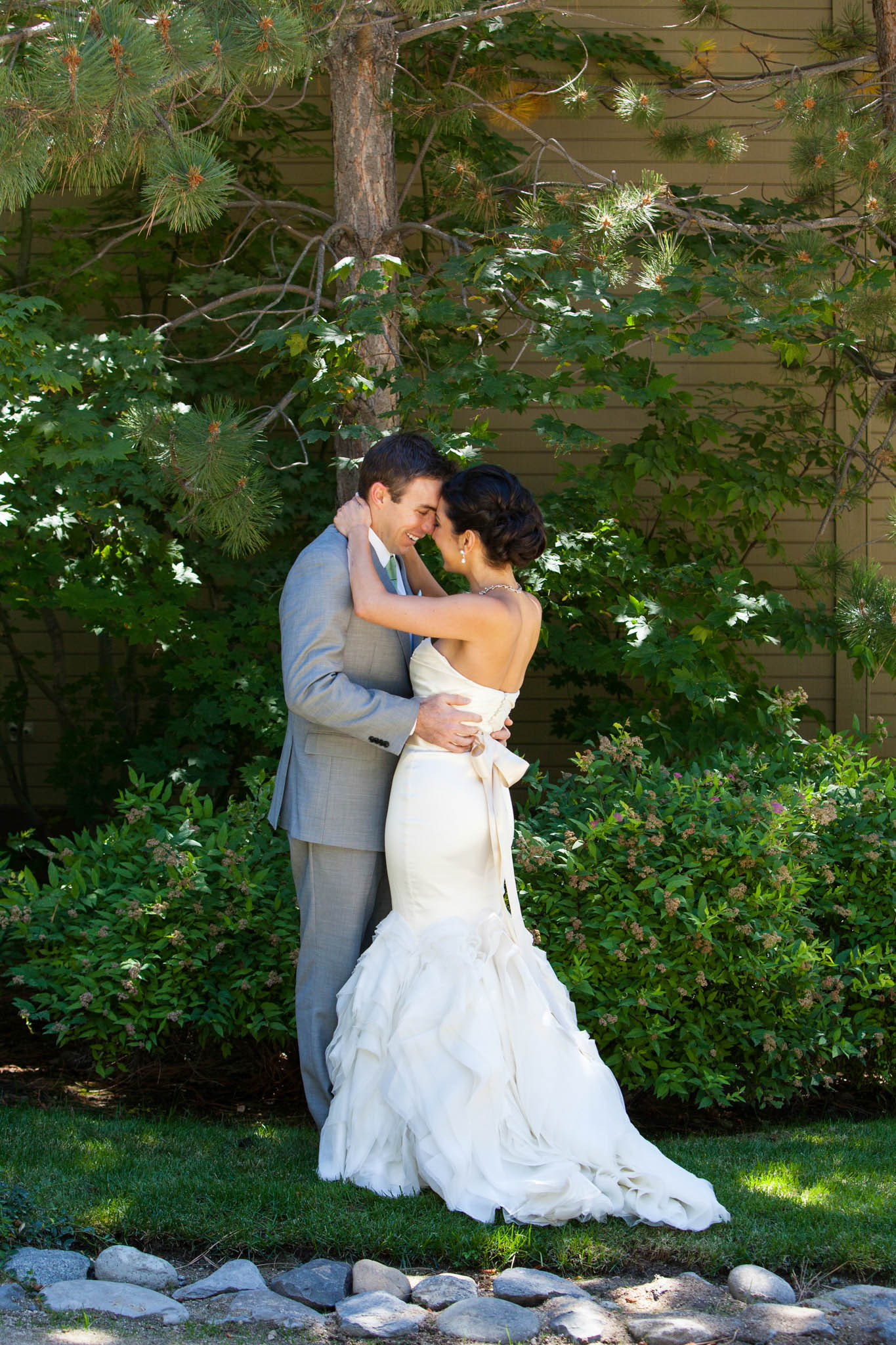bride and groom first look – Lake Tahoe Hyatt Persian American wedding photography