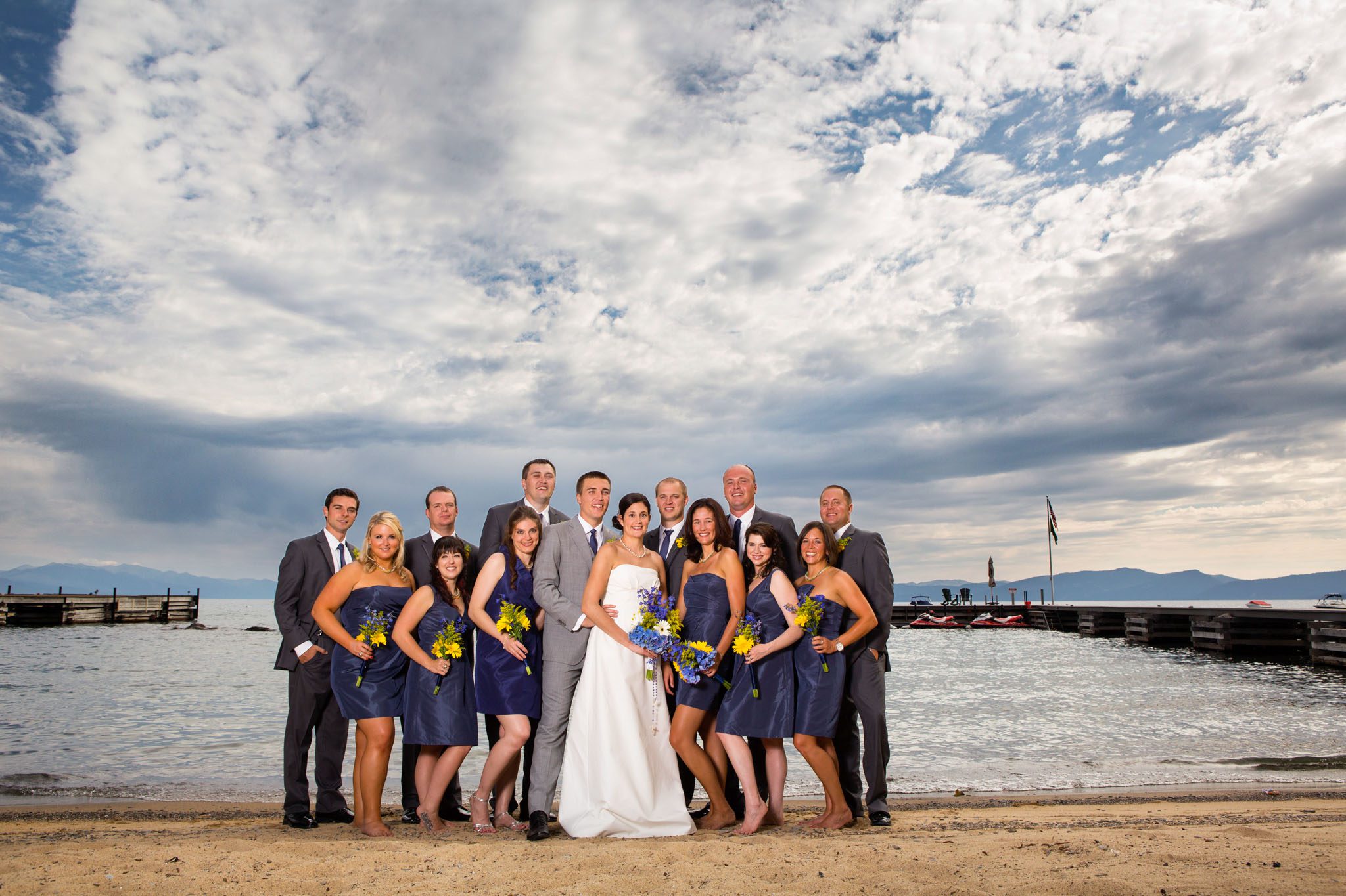 bridal party on beach portrait– North Lake Tahoe Kings Beach wedding photography