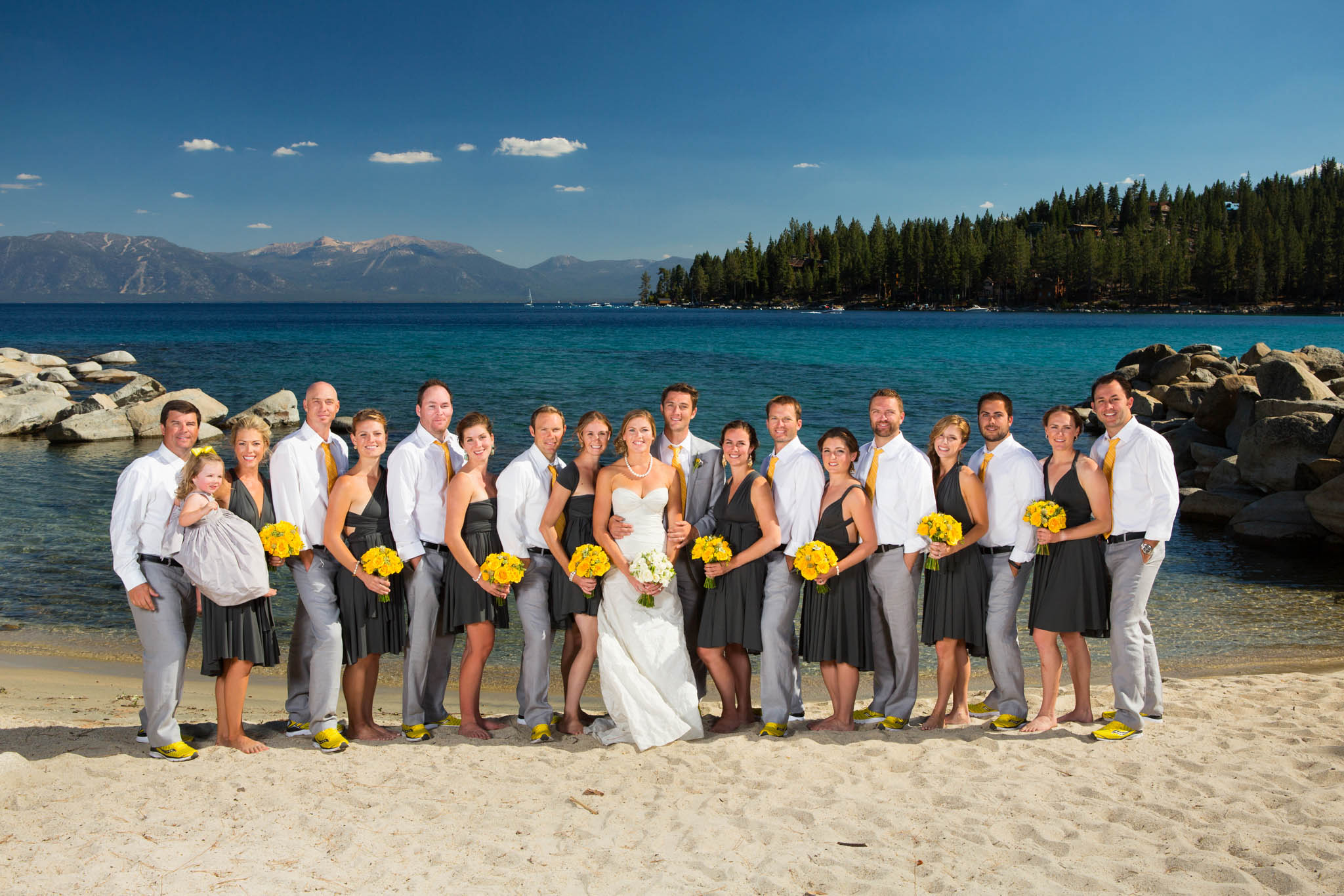 bridal party portrait at beach – Lake Tahoe Meeks Bay wedding photography