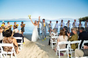 bride and groom after ceremony – Lake Tahoe Meeks Bay wedding photography