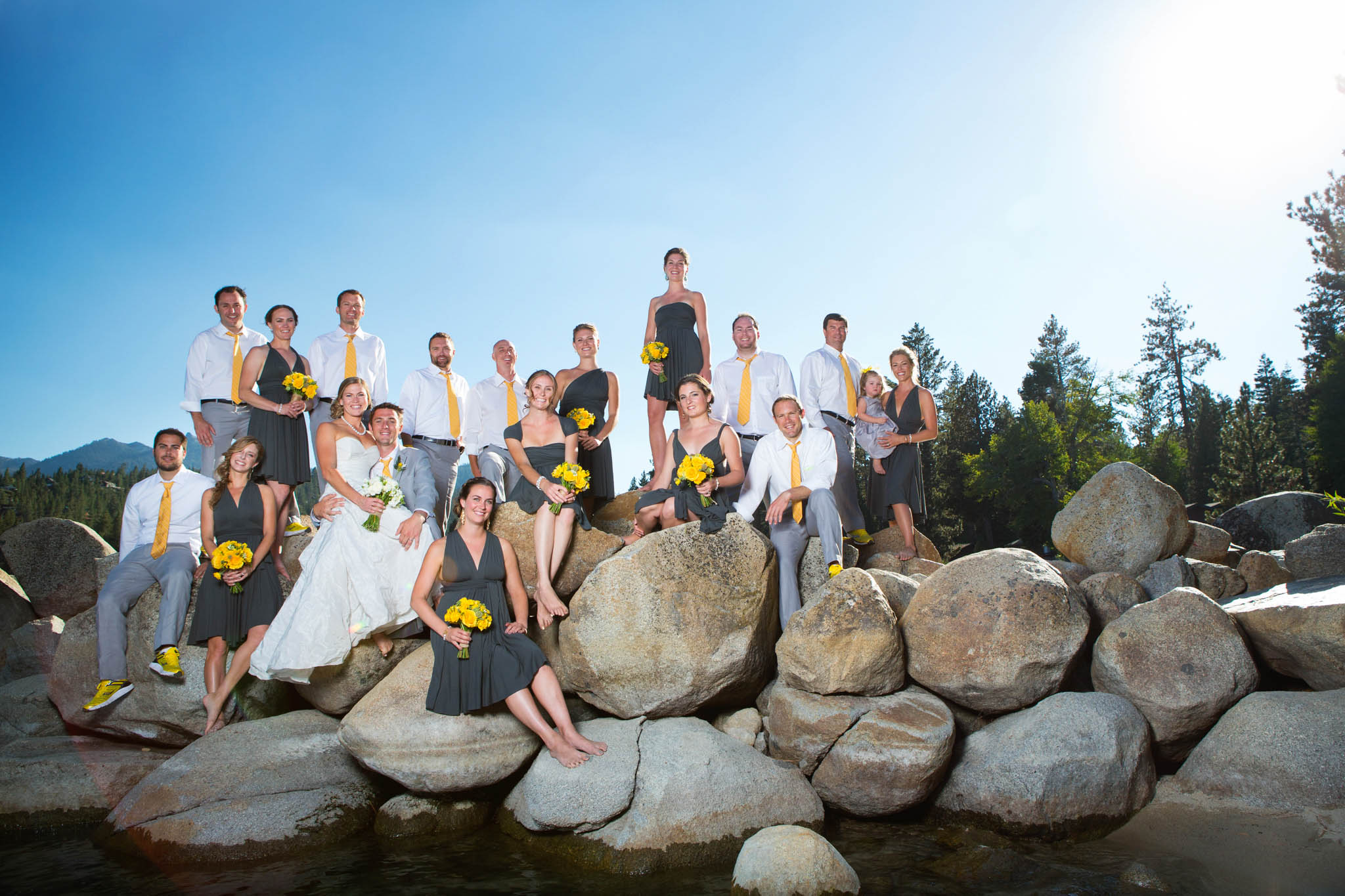 bridal party portrait on rocks – Lake Tahoe Meeks Bay wedding photography