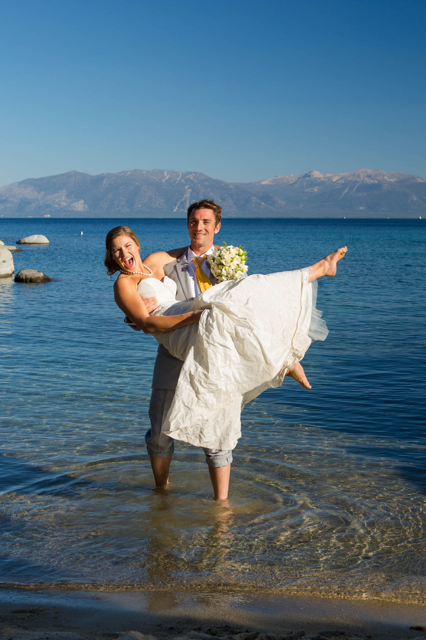bride and groom fun portrait – Lake Tahoe Meeks Bay wedding photography