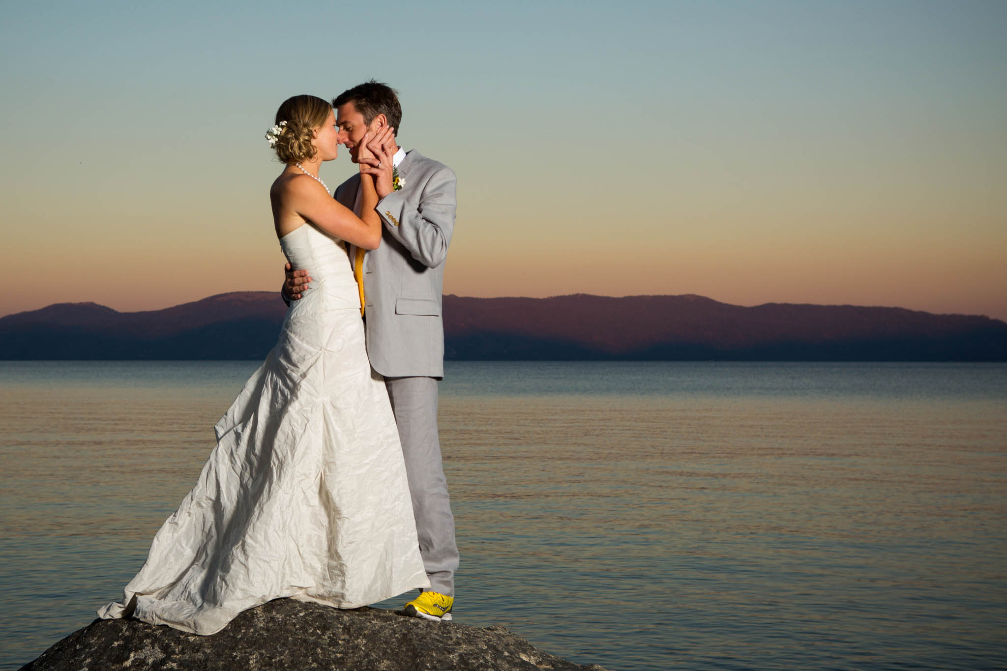 bride and groom sunset portrait – Lake Tahoe Meeks Bay wedding photography