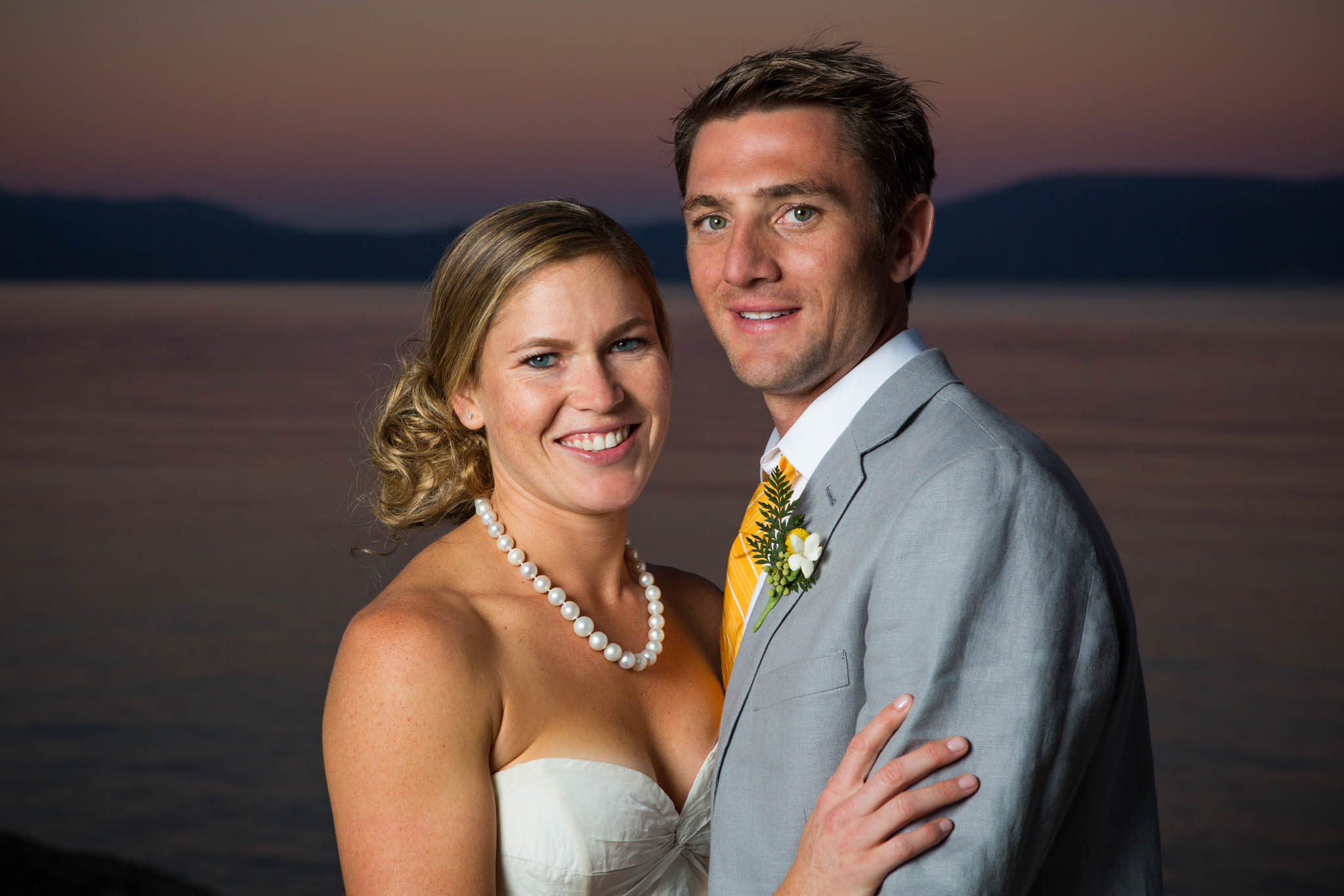 brode and groom sunset portrait – Lake Tahoe Meeks Bay wedding photography