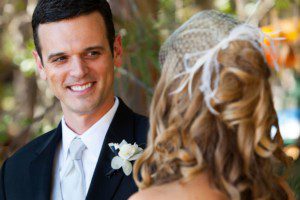 groom looking at bride smiling Hyatt Tahoe – nina wedding photographer