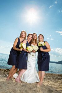 bride and bridesmaids beach portrait Hyatt Tahoe – nina wedding photographer
