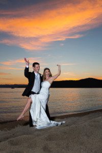 bride and groom beach portrait at sunset Lake Tahoe – nina wedding photographer