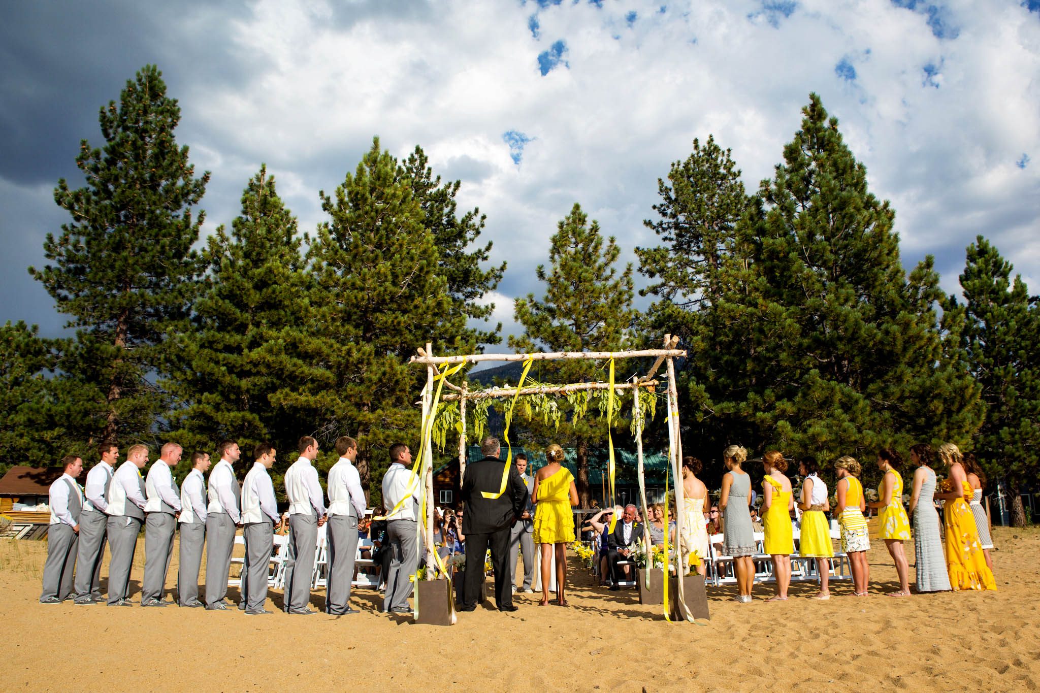 ceremony, bridal party – South Lake Tahoe lakefront beach wedding nina photographer