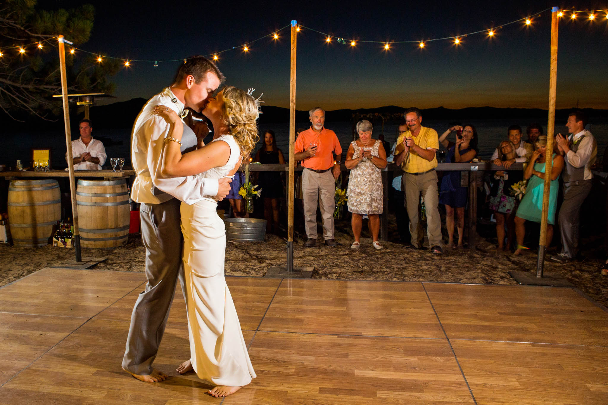bride and groom's first dance, reception – South Lake Tahoe lakefront beach wedding nina photographer