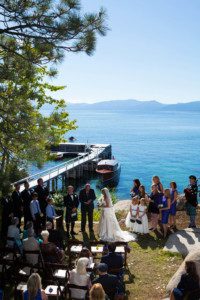 ceremony by lake pier – Fairwinds Tahoe wedding photography