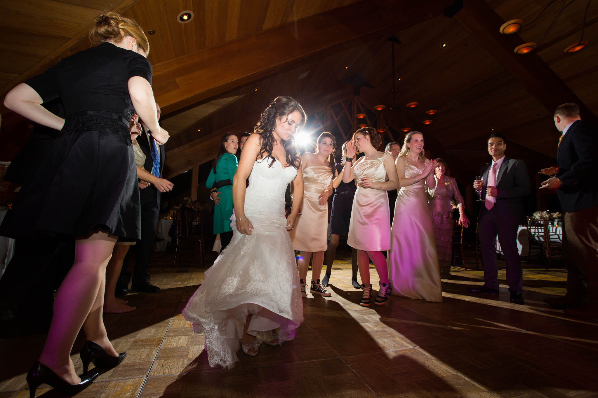 bride dancing, dance floor, fun, bridesmaids, Edgewood North Room