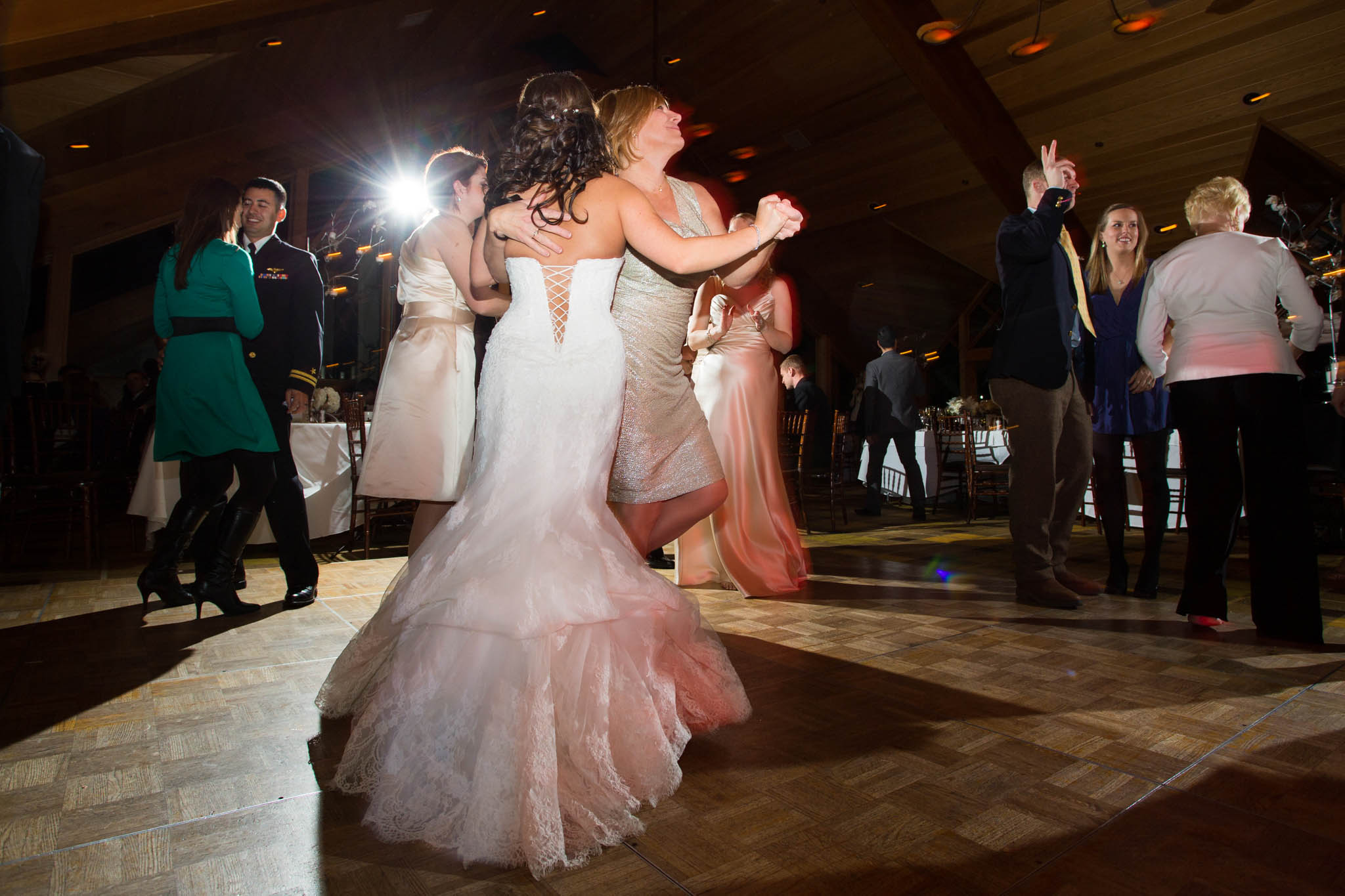 bride dancing, dance floor, fun, back of dress, Edgewood North Room