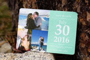 save-the-date card with engagement photos